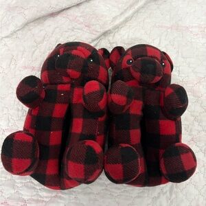 Red and Black Plaid Teddy Bear slippers